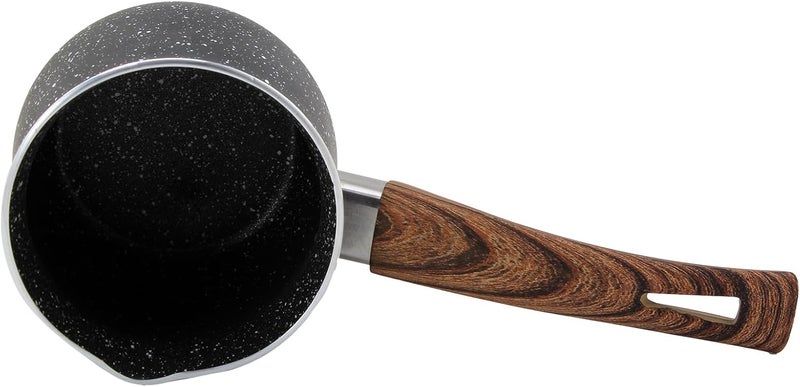 Wilson Coffee Warmer with Wooden Handle - Melting Pot | Turkish Coffee Pot with Granite Coating | For Preparing Turkish Coffee 9.5cm Marble Black - Image 3